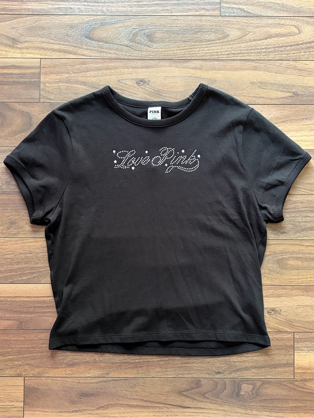 🖤 PINK Victoria's Secret Rhinestone Logo Tee - Black y2k